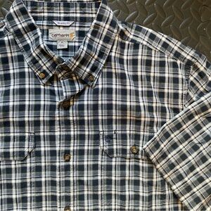 Carhartt Relaxed Fit Men's Short Sleeve Blue Plaid Button Up XL